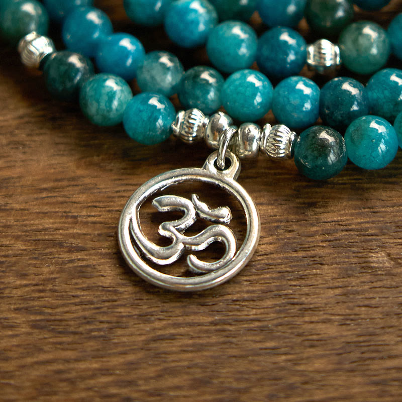 108 Mala Beads Apatite Bead Om The Tree Of Life Lotus Bracelet