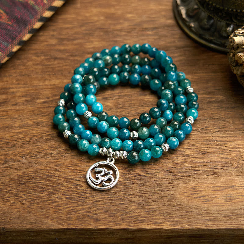 108 Mala Beads Apatite Bead Om The Tree Of Life Lotus Bracelet