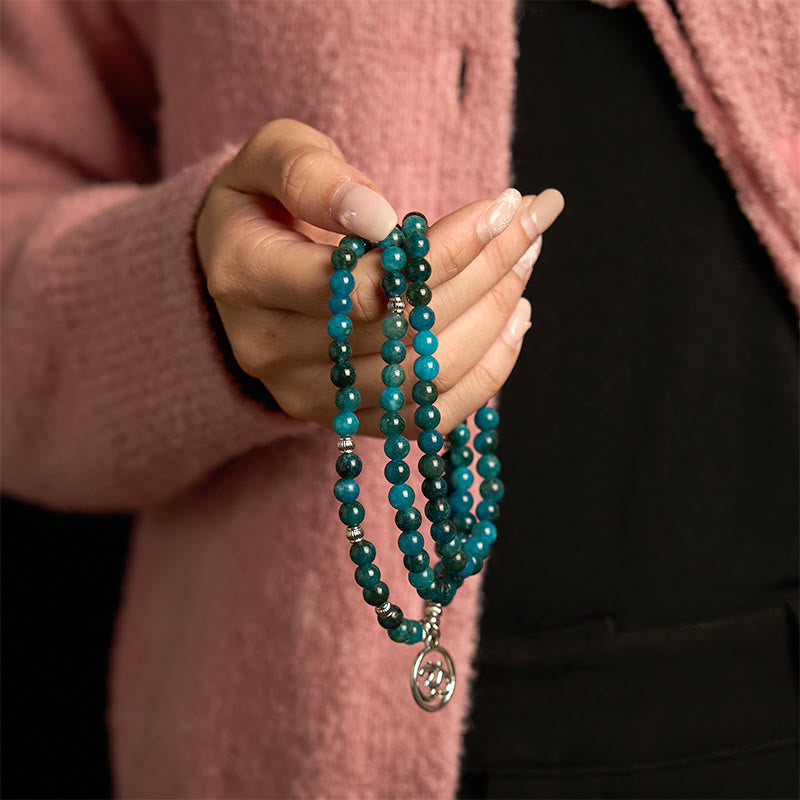 108 Mala Beads Apatite Bead Om The Tree Of Life Lotus Bracelet
