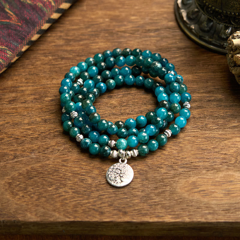 108 Mala Beads Apatite Bead Om The Tree Of Life Lotus Bracelet