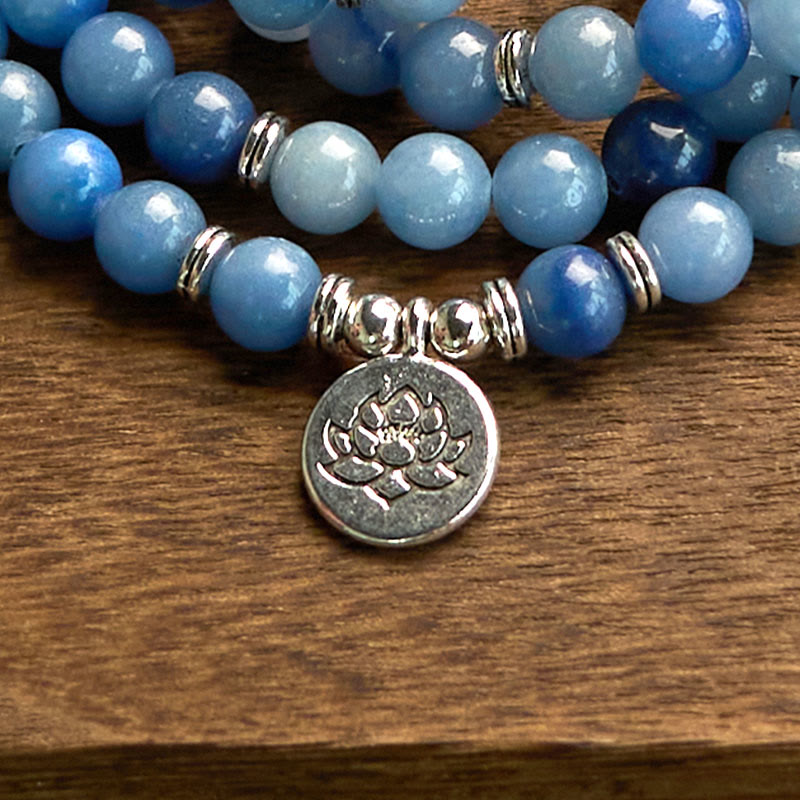 108 Mala Beads Multi-layer Natural Blue Aventurine Lotus Calm Bracelet