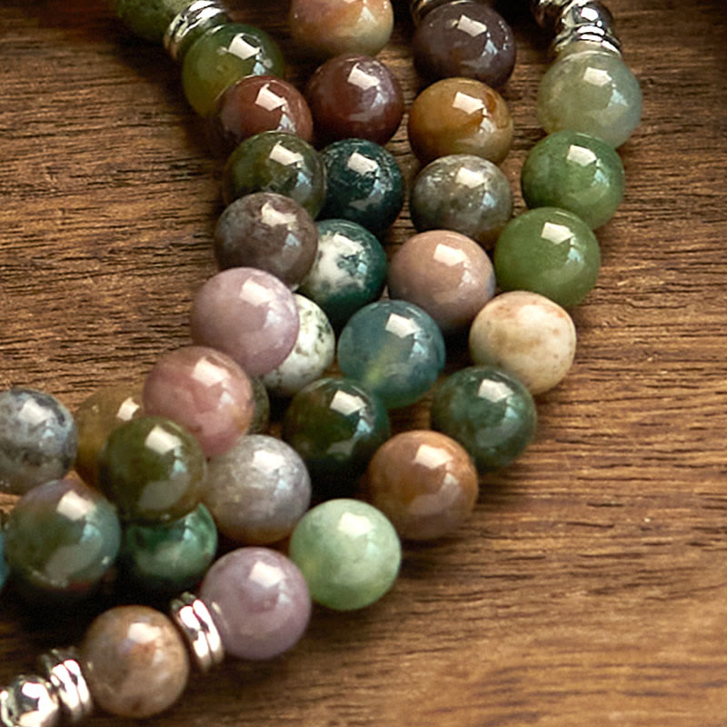 108 Mala Beads Natural Stone Indian Agate Lotus Calm Bracelet