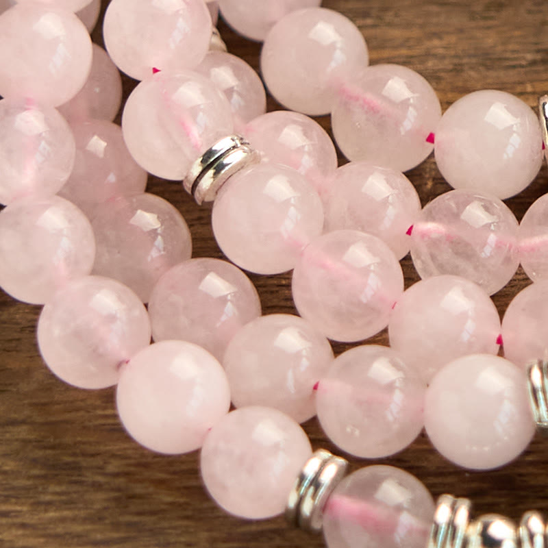 108 Mala Beads Natural Stone Rose Quartz Lotus Peace Bracelet