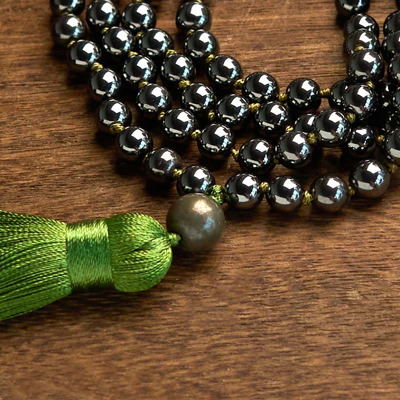 108 Mala Beads Natural Stone Hematite Tassel Powerful Bracelet