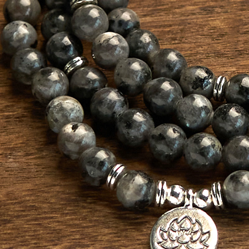 108 Mala Beads Multi-layer Natural Black Glitter Stone Lotus Positivity Bracelet