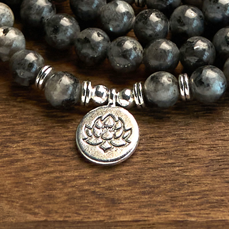108 Mala Beads Multi-layer Natural Black Glitter Stone Lotus Positivity Bracelet
