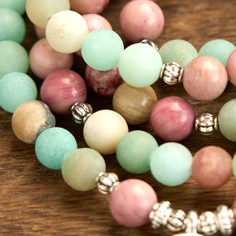 108 Mala Beads Rhodonite Amazonite Lotus Bracelet