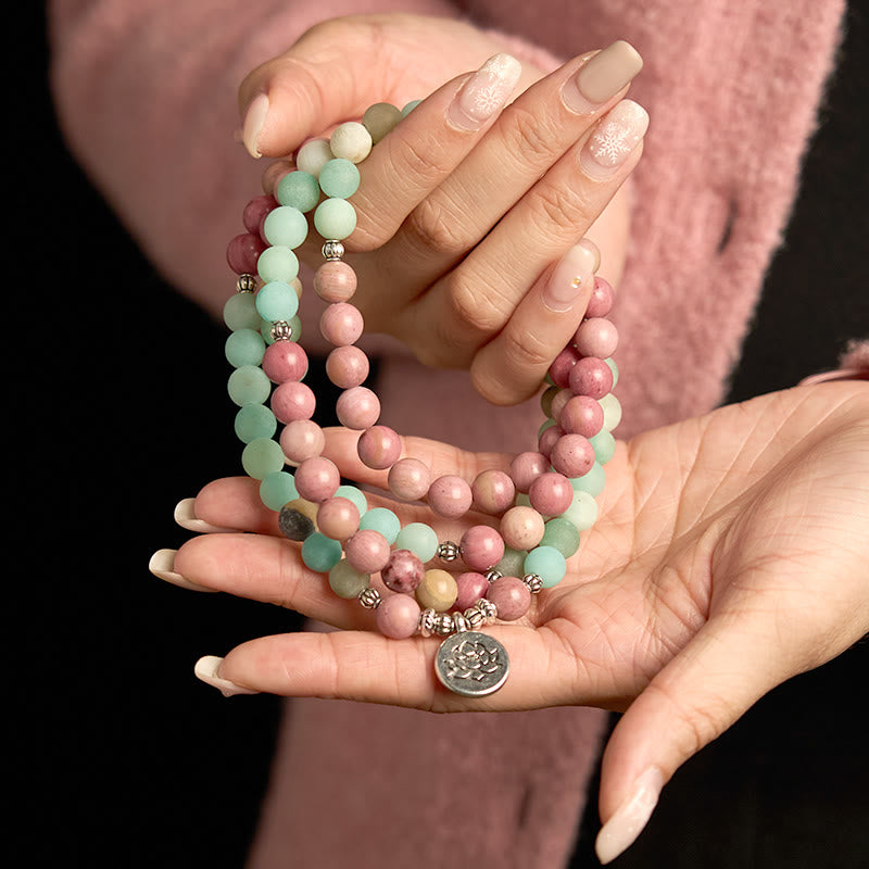 108 Mala Beads Rhodonite Amazonite Lotus Bracelet
