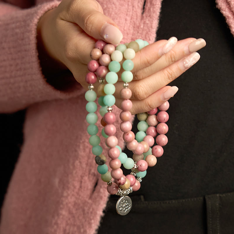 108 Mala Beads Rhodonite Amazonite Lotus Bracelet