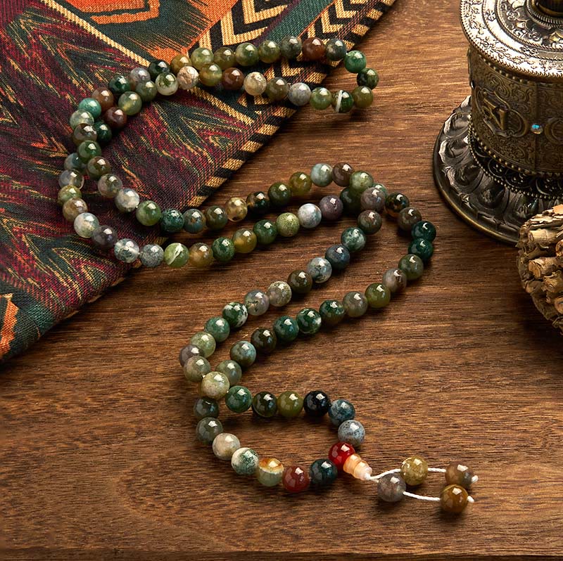108 Mala Beads Natural Stone Moss Agate Multi-turn Bracelet