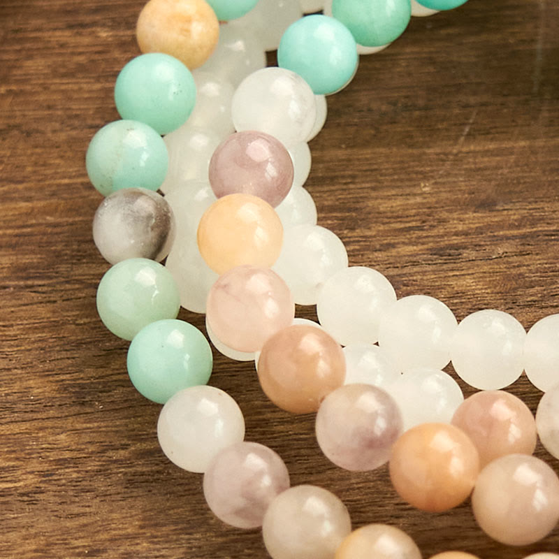 108 Mala Beads Natural White Jade Amazonite White Tassel Bracelet