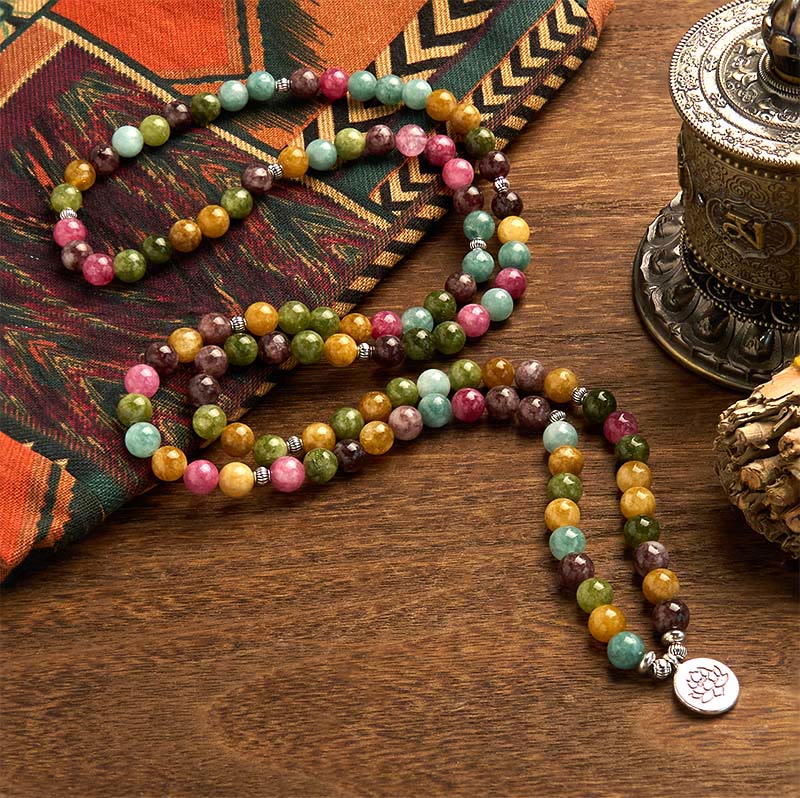 108 Mala Beads Multi-layer Natural Tourmaline Lotus Wisdom Bracelet