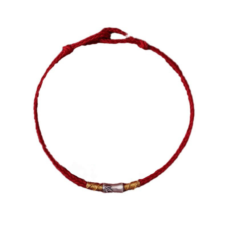 Handmade 925 Sterling Silver Bamboo Design Red String Luck Braided Bracelet