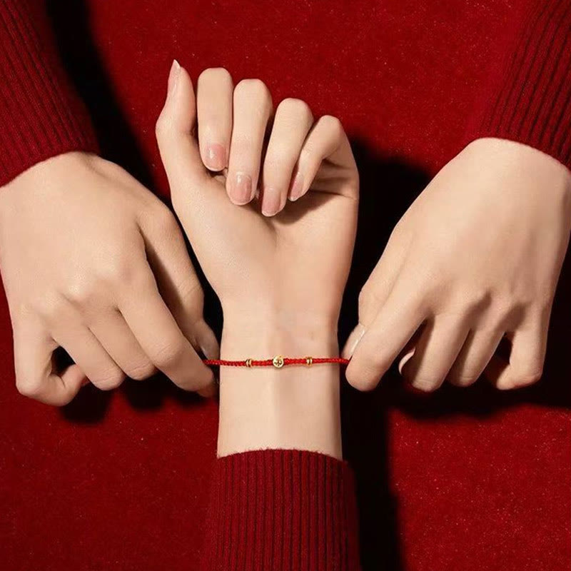 Handmade Braided Red String 925 Sterling Silver Fu Character Luck Bracelet