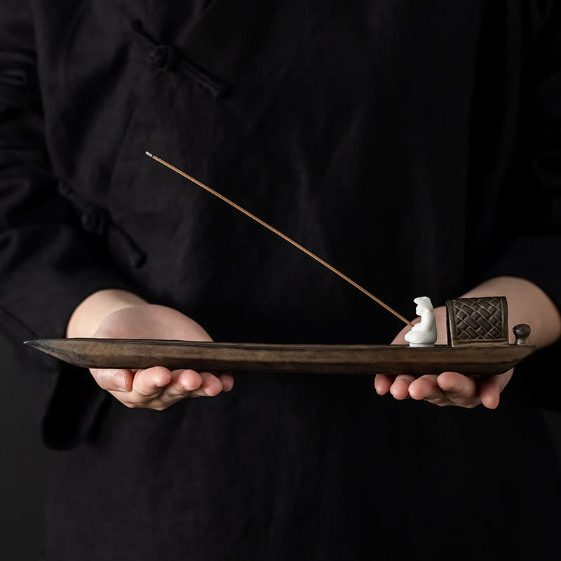 Fisherman Zen Brown Ceramic Stick Incense Burner Decoration
