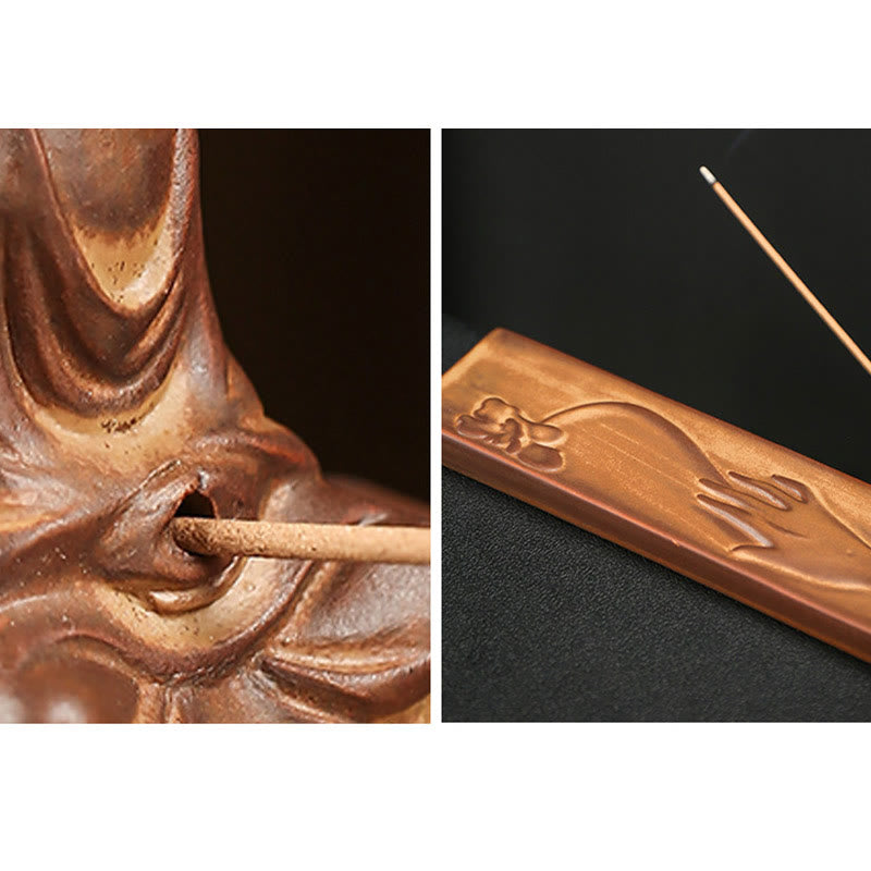 Fisherman Fishing Boat Bamboo Person Hand Lotus Spiritual Ceramic Stick Incense Burner Decoration