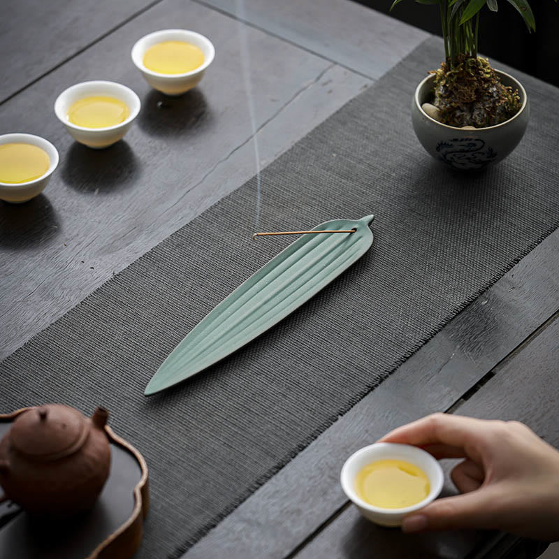 Green Bamboo Leaf Ceramic Incense Burner Decoration