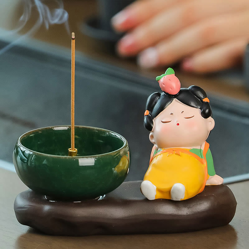 Tang Dynasty Lady Food Ceramic Incense Burner Desk Decoration