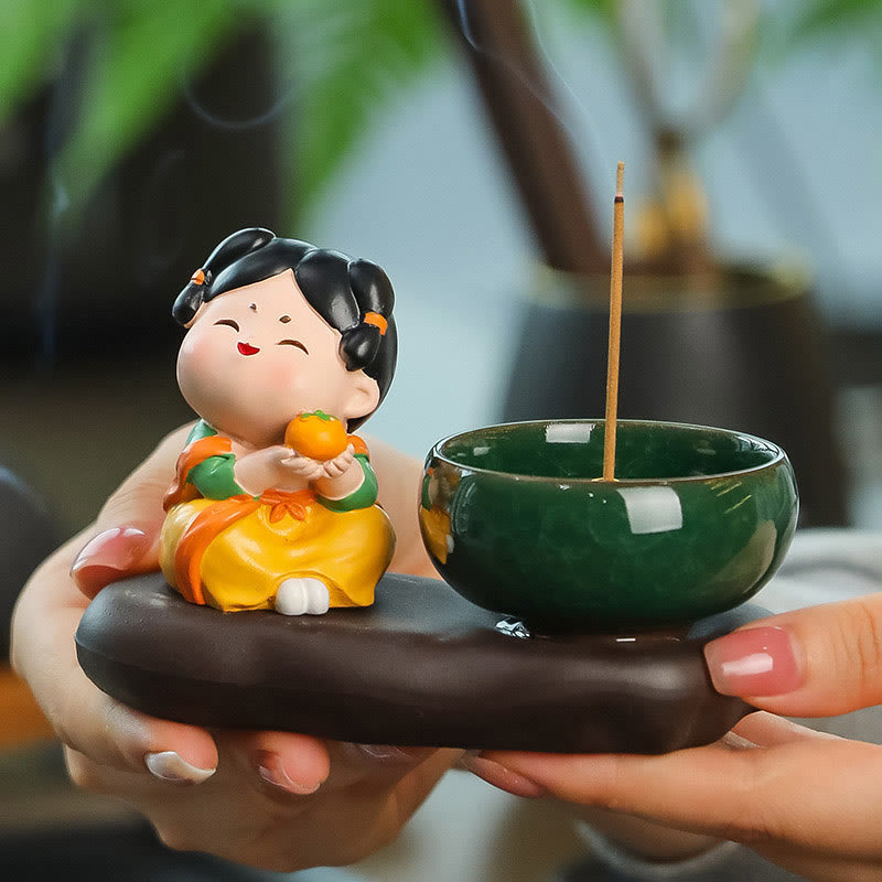Tang Dynasty Lady Food Ceramic Incense Burner Desk Decoration