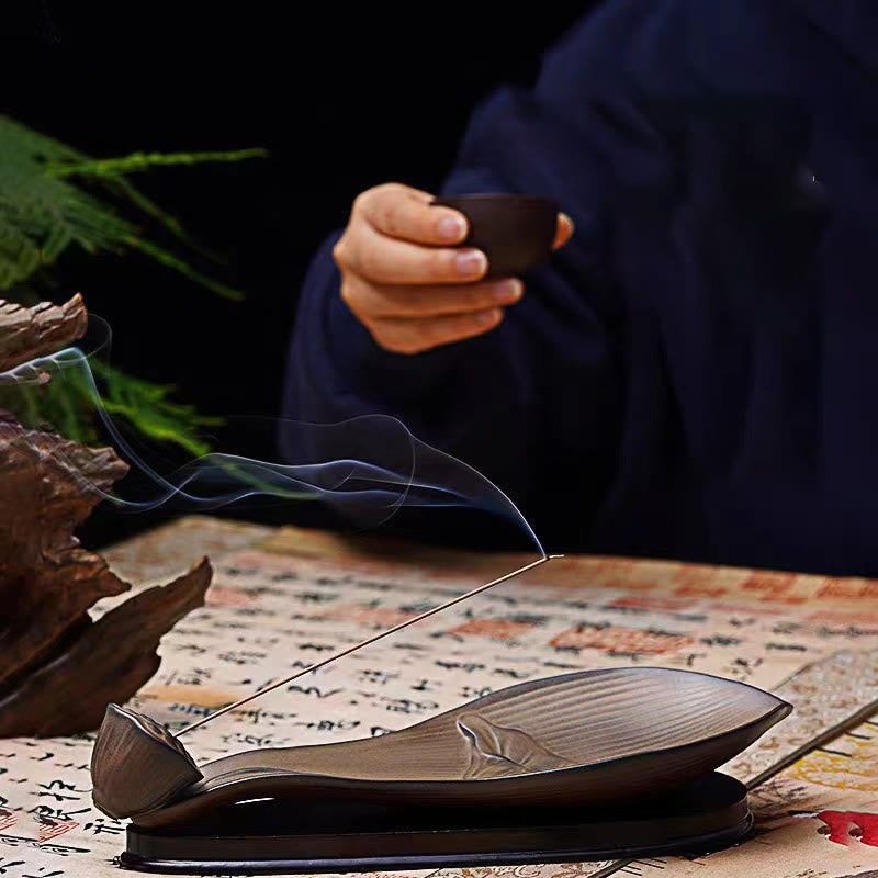 Lotus Pod Zen Brown Ceramic Stick Incense Burner Decoration