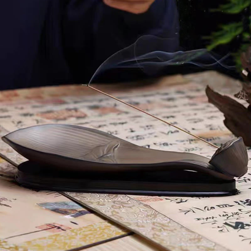 Lotus Pod Zen Brown Ceramic Stick Incense Burner Decoration