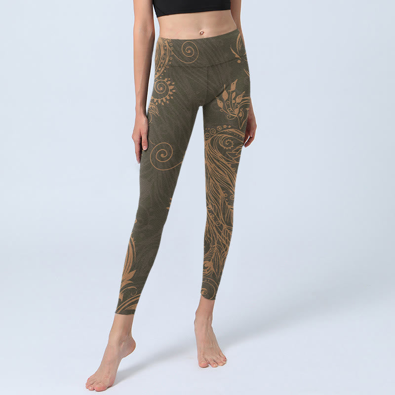 Peacock Feather Print Gym Leggings Women's Yoga Pants