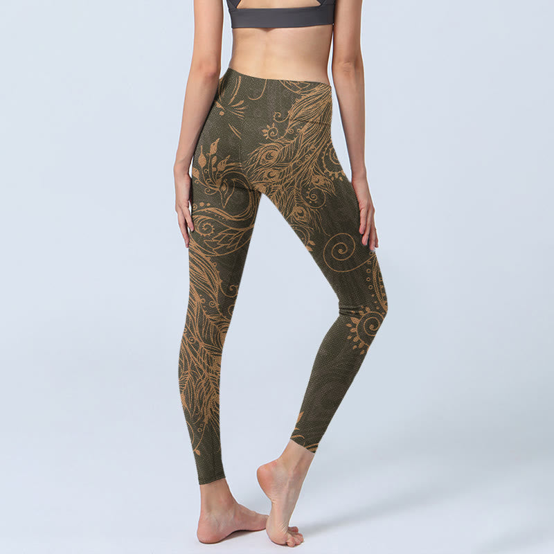 Peacock Feather Print Gym Leggings Women's Yoga Pants