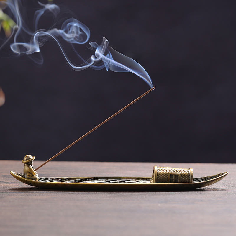 Fisherman Boat Alloy Incense Stick Holder Incense Burner Decoration
