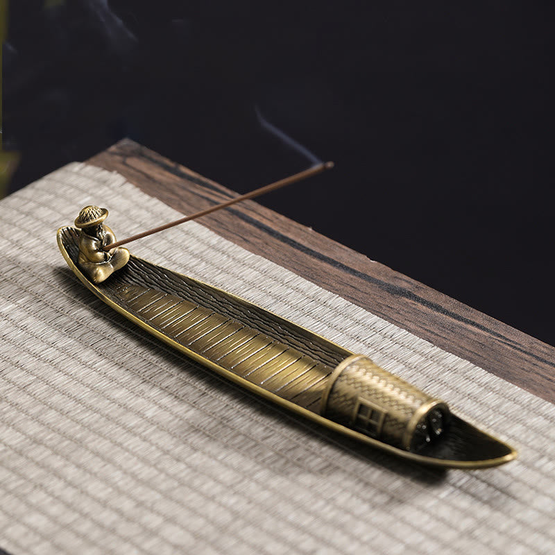 Fisherman Boat Alloy Incense Stick Holder Incense Burner Decoration