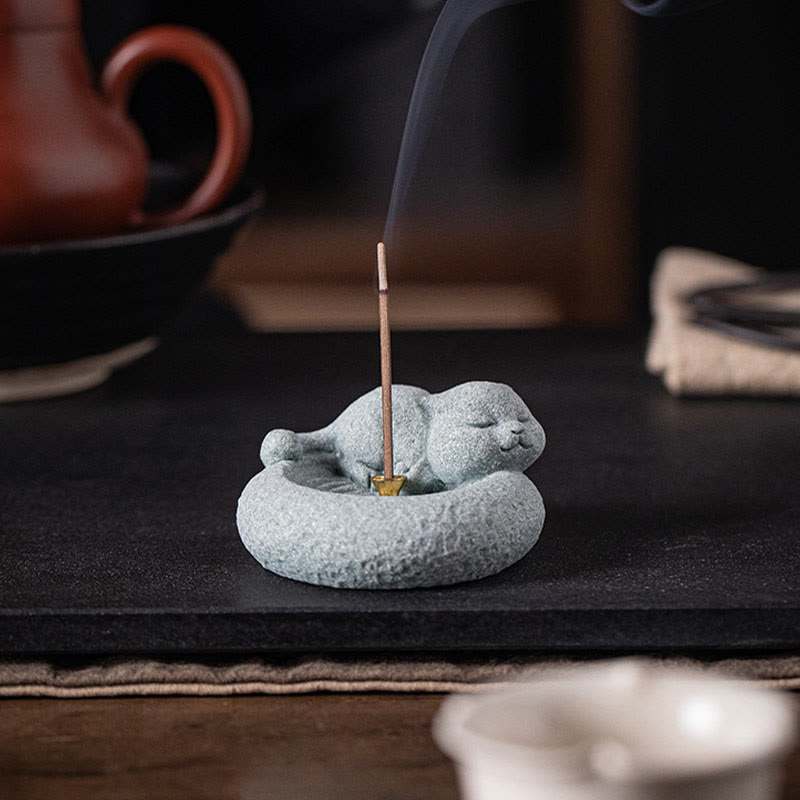 Cute Lazy Standing Cat Incense Burner Desk Decoration