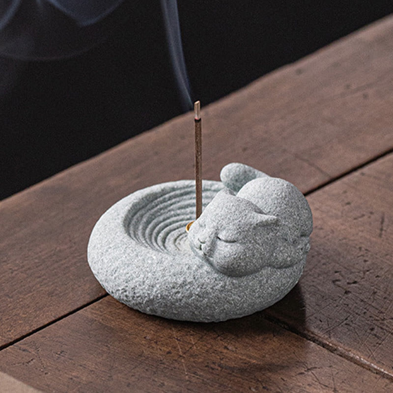 Cute Lazy Standing Cat Incense Burner Desk Decoration