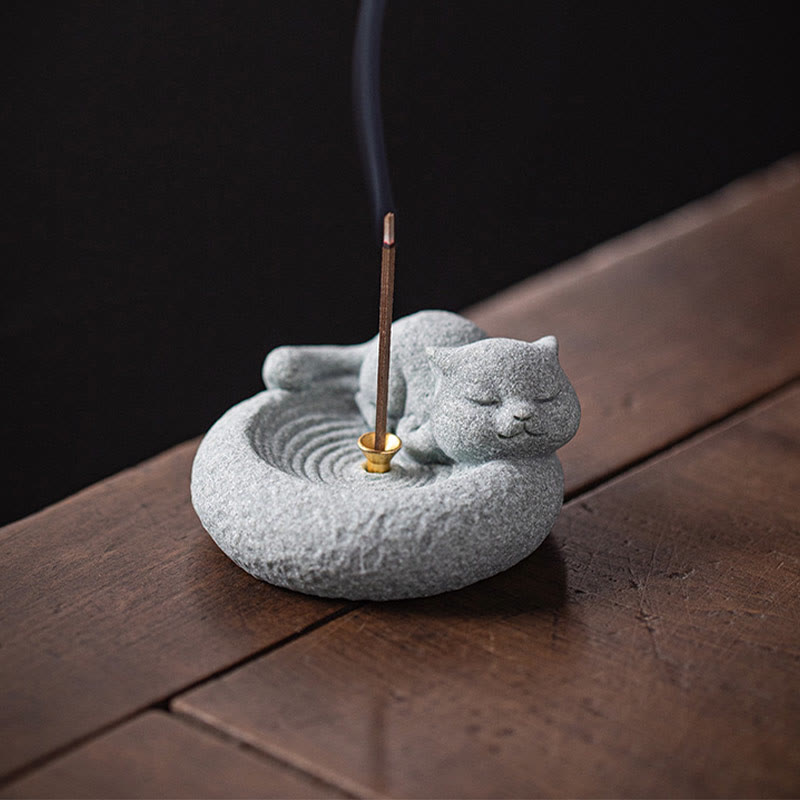 Cute Lazy Standing Cat Incense Burner Desk Decoration