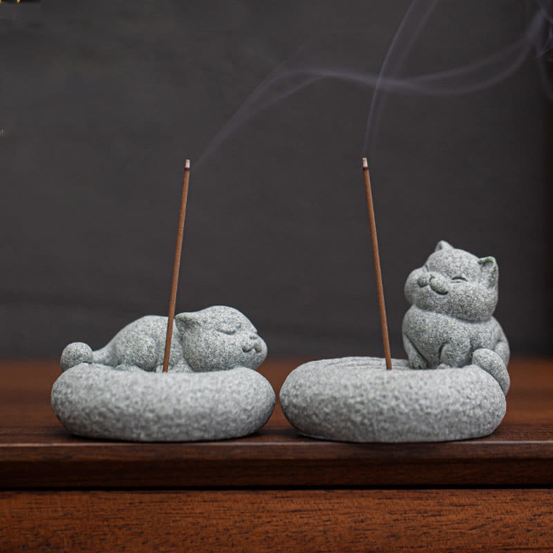 Cute Lazy Standing Cat Incense Burner Desk Decoration