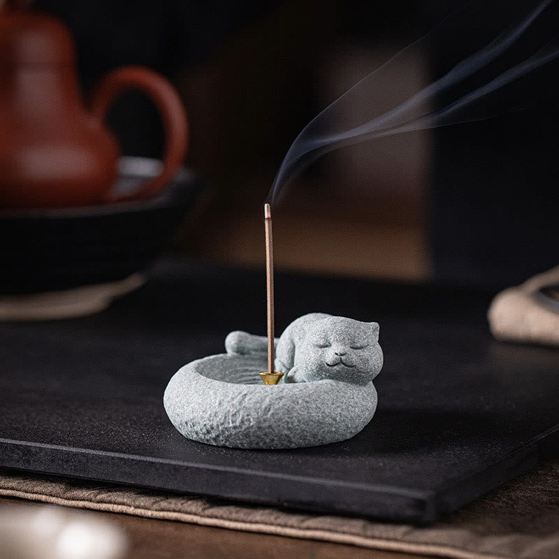Cute Lazy Standing Cat Incense Burner Desk Decoration