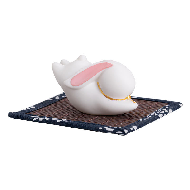 Flying Rabbit Bamboo Mat Ceramic Incense Burner Desk Decoration