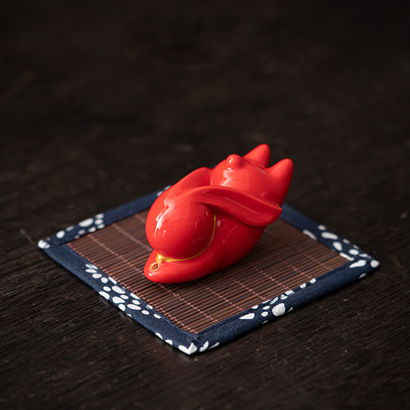 Flying Rabbit Bamboo Mat Ceramic Incense Burner Desk Decoration