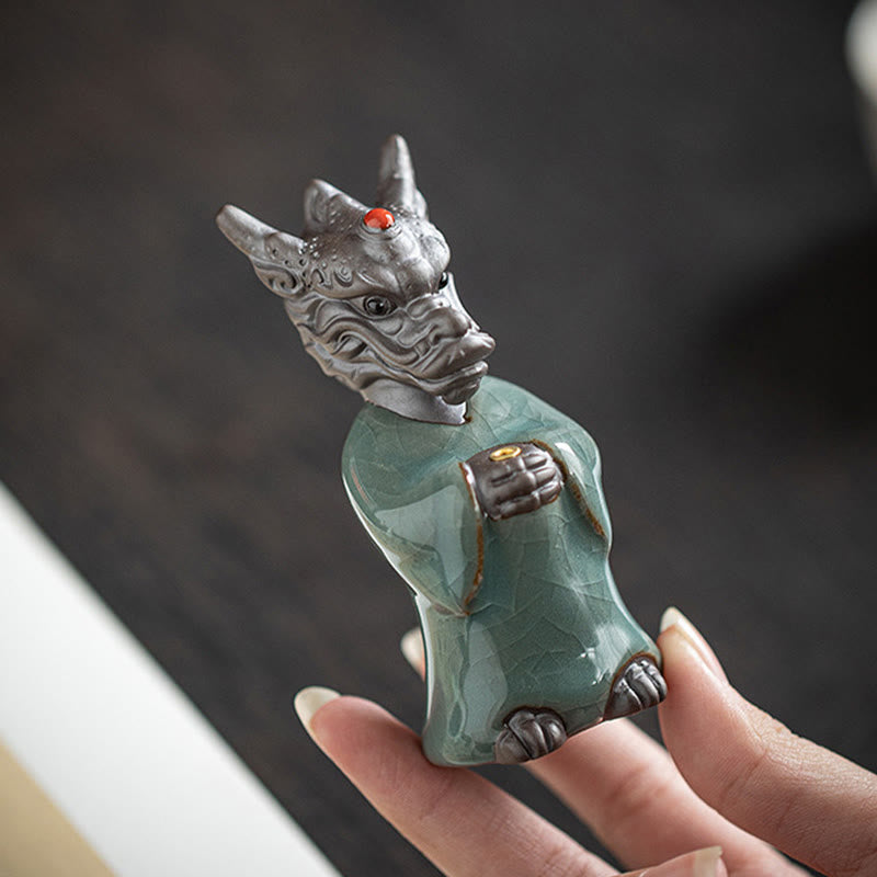Praying Dragon King Lotus Base Fu Character Ceramic Incense Burner Desk Decoration