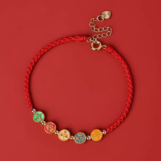 Red String 925 Sterling Silver Five Ways God Of Wealth Connection Bracelet