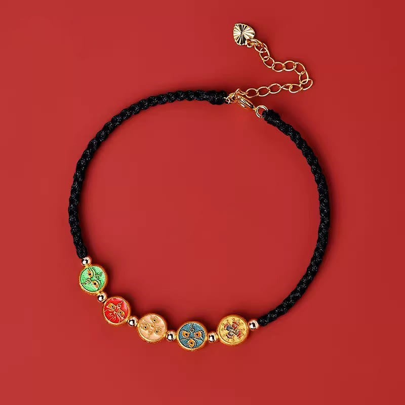 Red String 925 Sterling Silver Five Ways God Of Wealth Connection Bracelet
