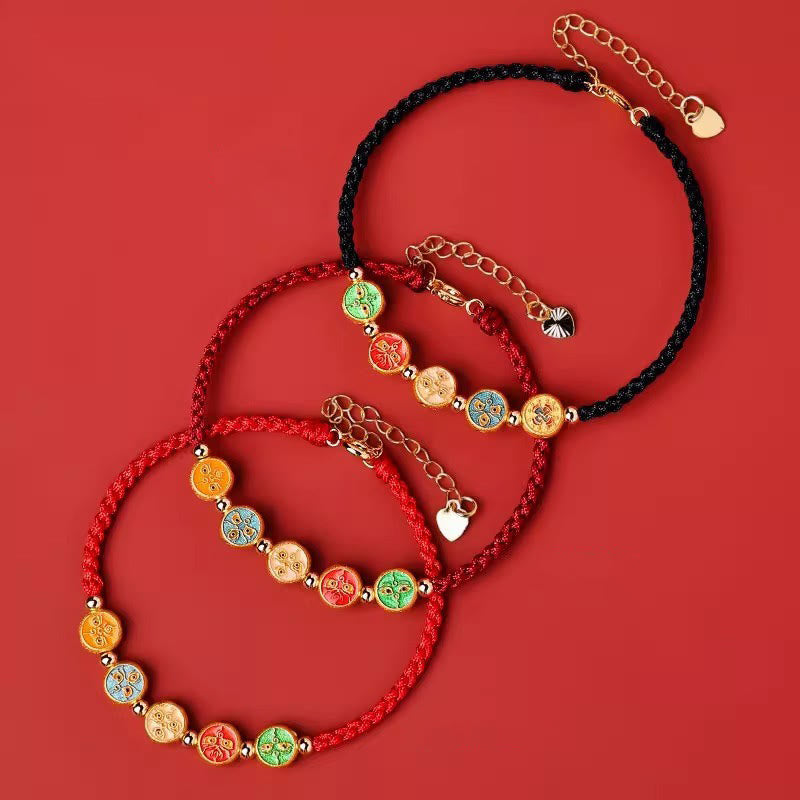 Red String 925 Sterling Silver Five Ways God Of Wealth Connection Bracelet