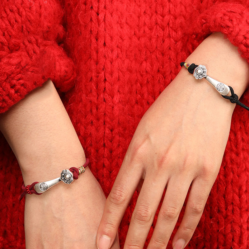 999 Sterling Silver Ruyi Stick String Protection Braided Bracelet