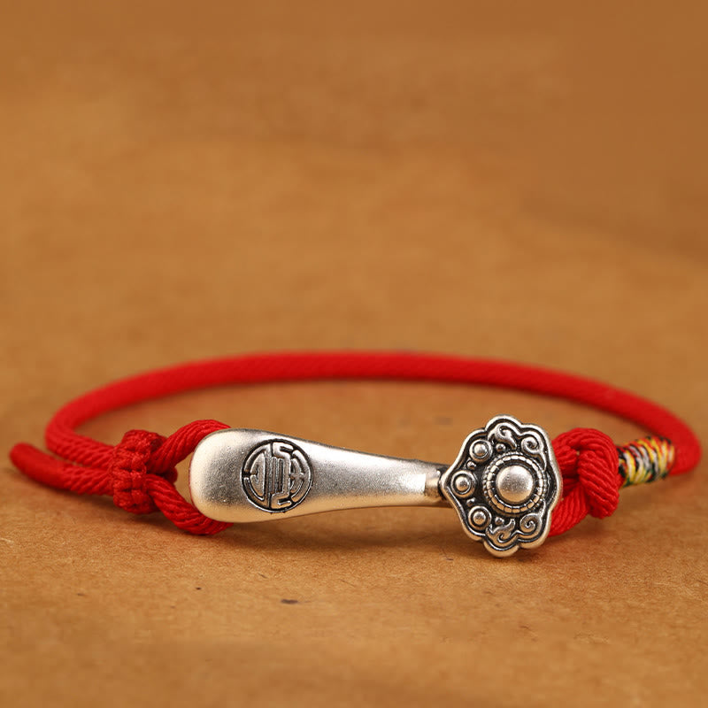 999 Sterling Silver Ruyi Stick String Protection Braided Bracelet