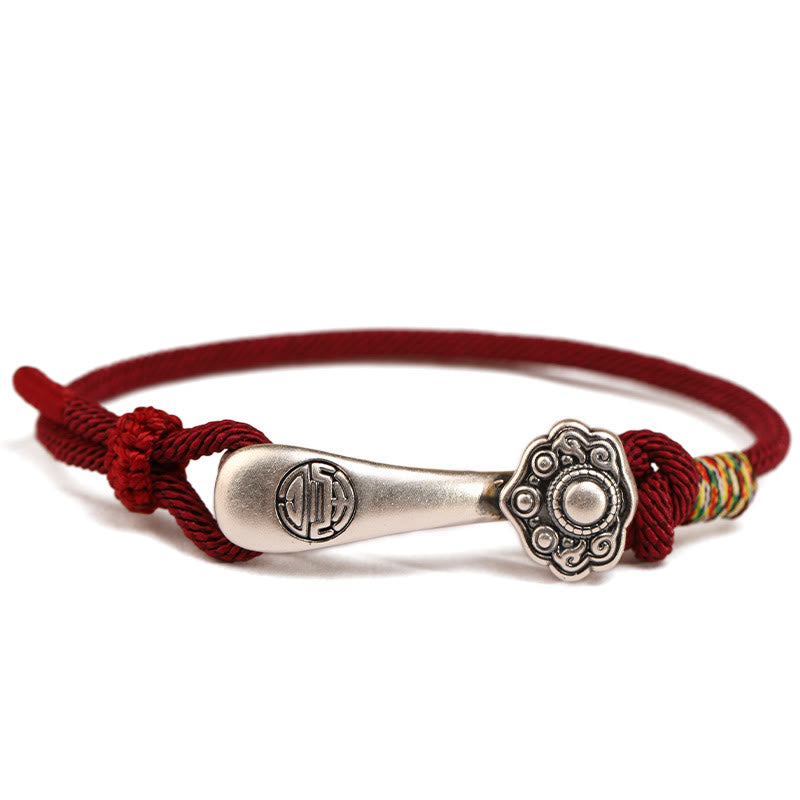 999 Sterling Silver Ruyi Stick String Protection Braided Bracelet