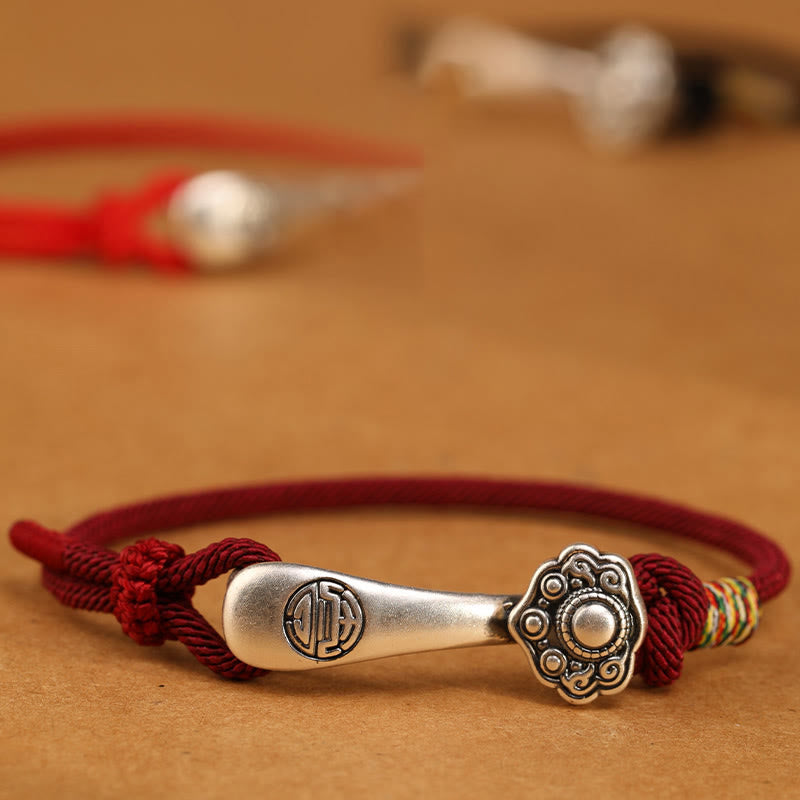 999 Sterling Silver Ruyi Stick String Protection Braided Bracelet