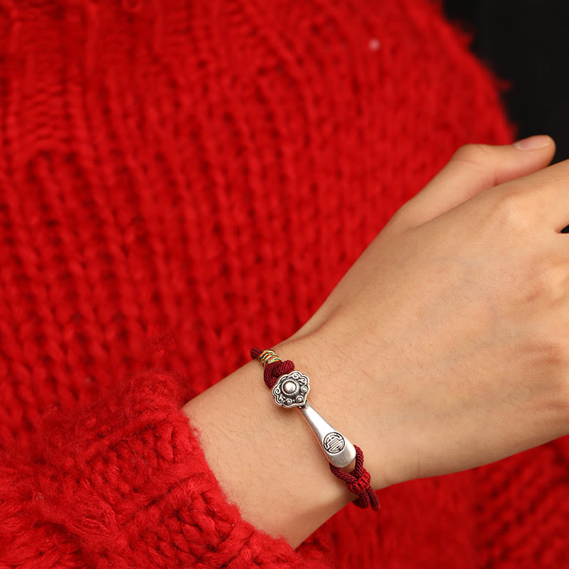 999 Sterling Silver Ruyi Stick String Protection Braided Bracelet