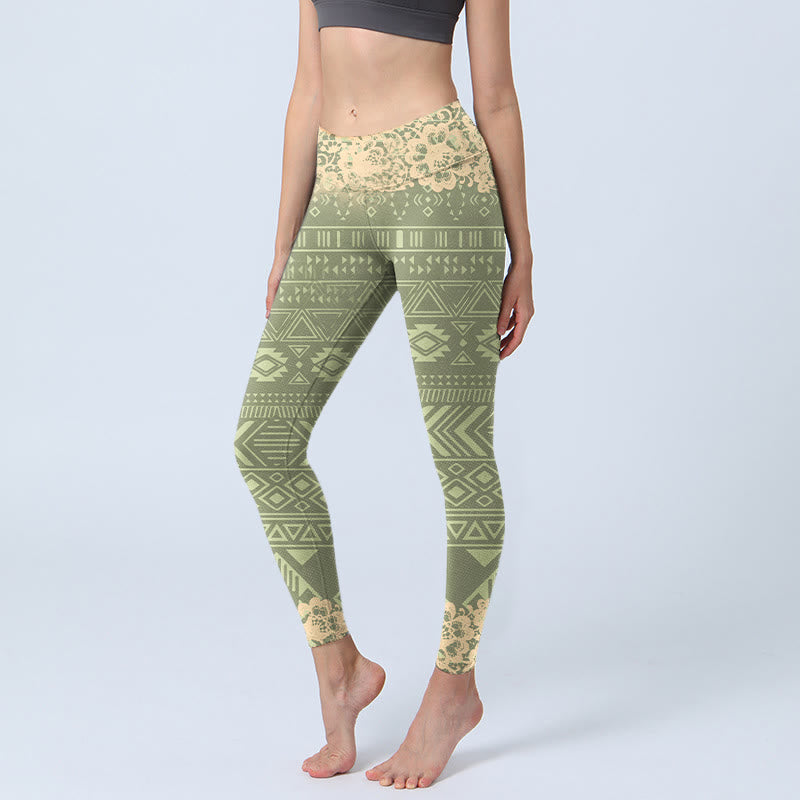 Flowers Geometric Shapes Gym Leggings Women's Yoga Pants
