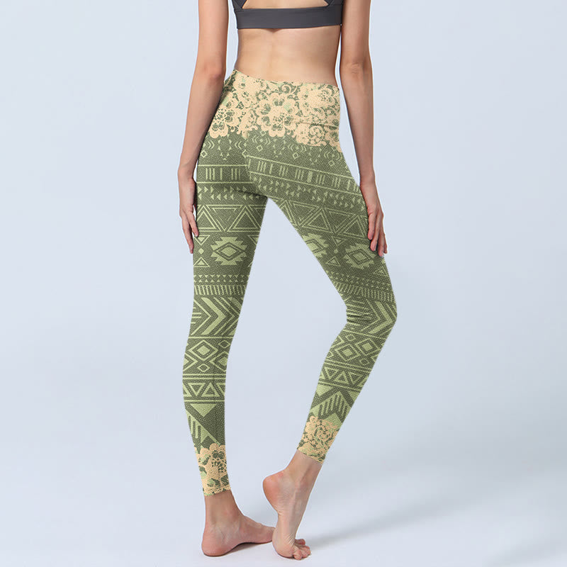 Flowers Geometric Shapes Gym Leggings Women's Yoga Pants