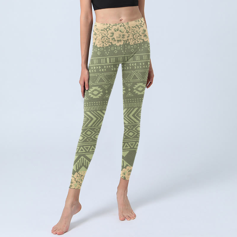 Flowers Geometric Shapes Gym Leggings Women's Yoga Pants
