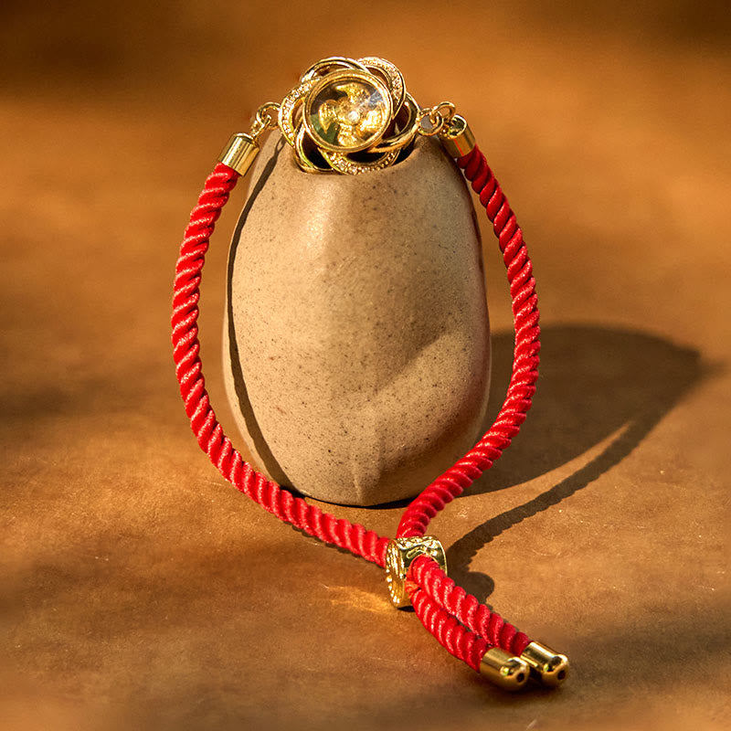 Rotatable Plum Red String Copper Brass Windmill Feng Sheng Shui Qi Protection Braided Bracelet