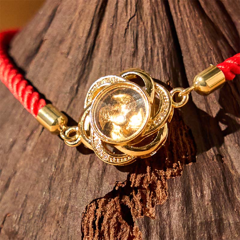 Rotatable Plum Red String Copper Brass Windmill Feng Sheng Shui Qi Protection Braided Bracelet